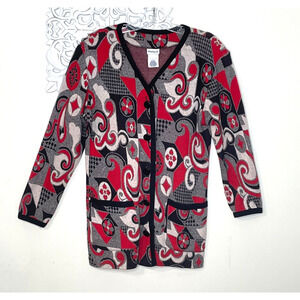 MEGATRENDS size LARGE 14 Sweater Tunic Top BLACK RED GRAY Vintage Made In USA